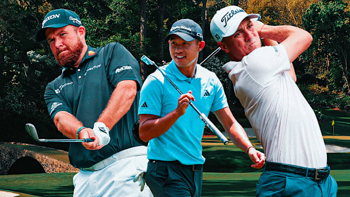 Shane Lowry (left) Collin Morikawa (center) and Justin Thomas (right) are among the outright picks to win the Masters. 