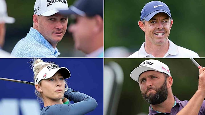 (Clockwise from top left) Sepp Straka, Rory McIlroy, Jon Rahm and Nelly Korda crack our list of the top nine newsmakers in golf.