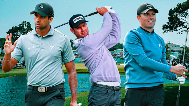 Aaron Rai (left), Harris English (center) and Jordan Spieth (right) are among our outright betting picks. 