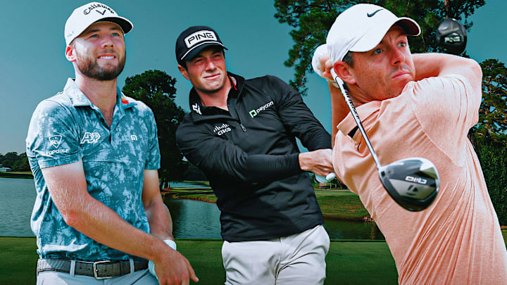 Sam Burns (left), Viktor Hovland (center) and Rory McIlroy (right) are among the betting picks this week. 
