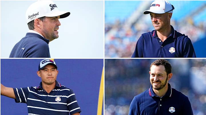 Captain Bradley (top left) could select himself, plus other contenders like Justin Thomas, Patrick Cantlay and Collin Morikawa.