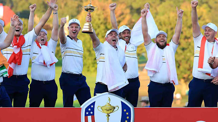 Team Europe celebrated a 15-13 win at Bethpage Black.