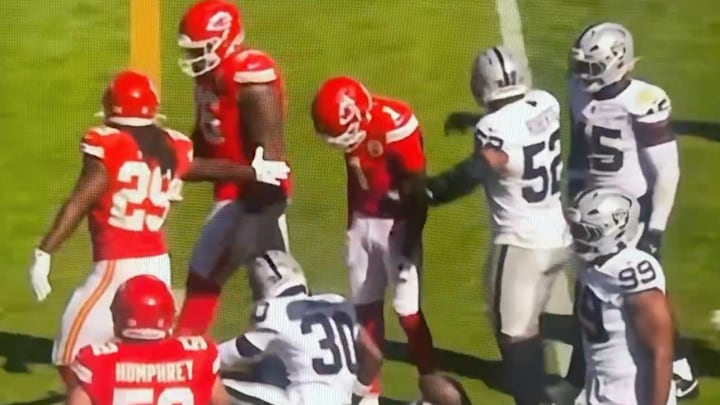 Chiefs wideout Xavier Worthy seemed to get away with a taunting penalty during Sunday's win over the Raiders.