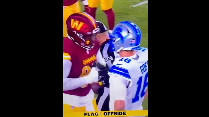 Commanders defensive tackle Javon Kinlaw was seen talking trash to Lions quarterback Jared Goff during Sunday's game.