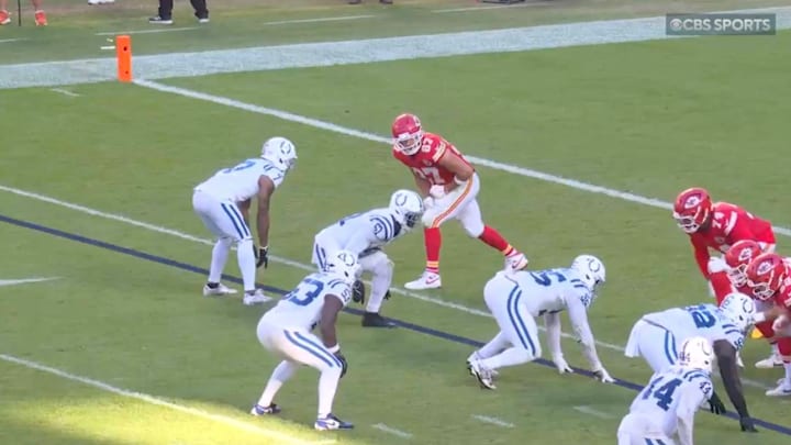 Chiefs tight end Travis Kelce was called for a questionable pass interference penalty in Sunday's game against the Colts.