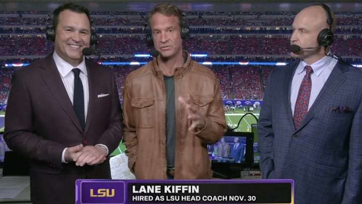 LSU coach Lane Kiffin made an appearance on ESPN during LSU's bowl game against Houston on Saturday night.