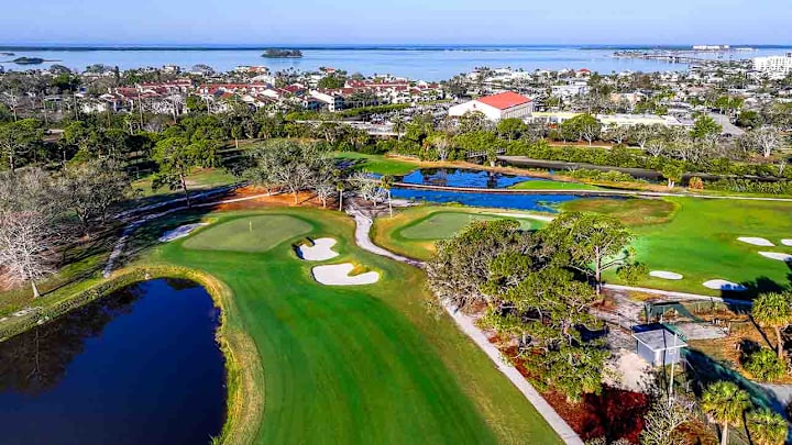 The 14th (left) and 17th holes at the newly restored Dunedin.