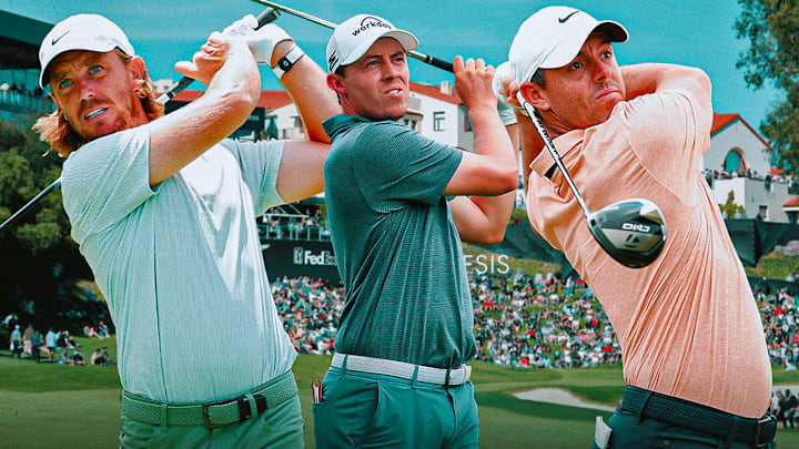 Tommy Fleetwood (left), Matt Fitzpatrick (center) and Rory McIlroy (right) are among the betting picks for this week. 