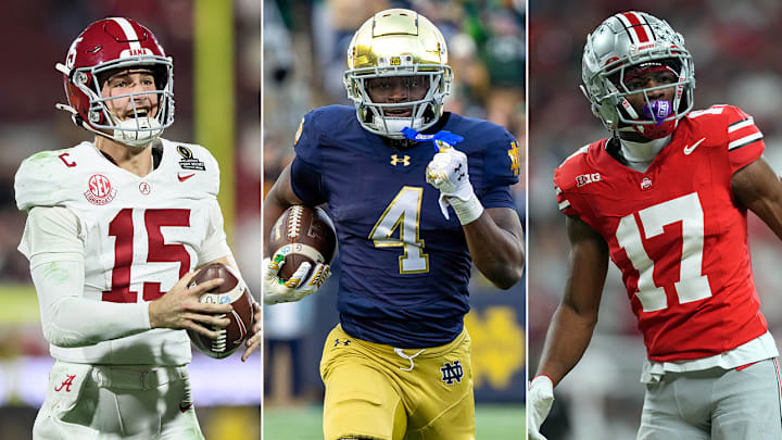 Alabama quarterback Ty Simpson, Notre Dame running back Jeremiyah Love and Ohio State receiver Carnell Tate are three of the top players in the 2026 NFL draft. Alabama quarterback Ty Simpson, Notre Dame running back Jeremiyah Love and Ohio State receiver Carnell Tate are three of the top players in the 2026 NFL draft.