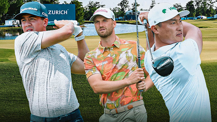 Michael Thorbjornsen (left), Wyndham Clark (center) and Li Haotong (right) are among the players on teams we're betting for the Zurich Classic. 