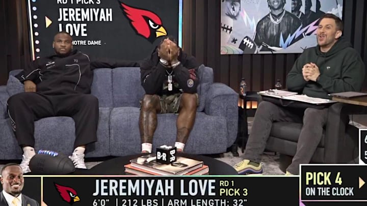 Giants’ Malik Nabers didn’t seem happy seeing the Cardinals take Jeremiyah Love with the No. 3 pick at the 2026 NFL draft.