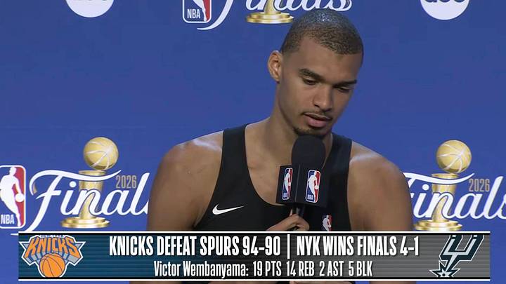 Victor Wembanyama spoke to reporters after the Spurs lost Game 5 of the NBA Finals against the Knicks on Saturday night.