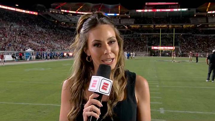 ESPN sideline reporter Taylor McGregor put on a masterclass during the Florida State-SMU game that was delayed due to a power outage.
