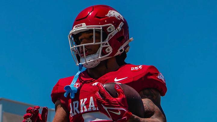 Arkansas Razorbacks running back Sutton Smith warms up during the Red-White Spring Game. Arkansas Razorbacks running back Sutton Smith warms up during the Red-White Spring Game.