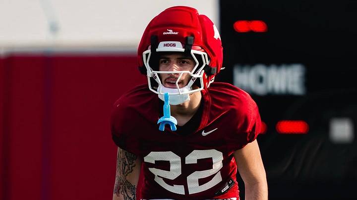 Arkansas Razorbacks freshman safety Tay Lockett goes through defensive drills during spring practice. Arkansas Razorbacks freshman safety Tay Lockett goes through defensive drills during spring practice.