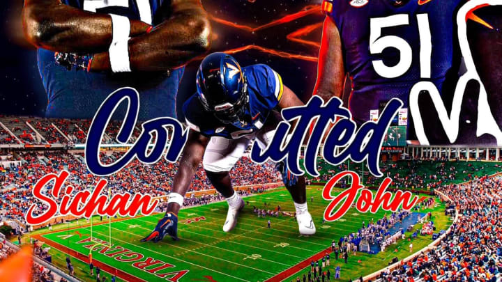 Three-star defensive lineman and Georgia native Sichan John committed to Virginia football, choosing the Cavaliers over offers from Georgia, Louisville, Maryland, Boston College, and others. Three-star defensive lineman and Georgia native Sichan John committed to Virginia football, choosing the Cavaliers over offers from Georgia, Louisville, Maryland, Boston College, and others.