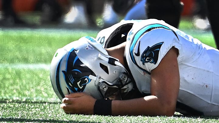 Carolina Panthers quarterback Bryce Young reacts in the fourth quarter at Bank of America Stadium. Carolina Panthers quarterback Bryce Young reacts in the fourth quarter at Bank of America Stadium.