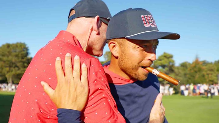 Schauffele and Furyk celebrated a job well done on Sunday. Schauffele and Furyk celebrated a job well done on Sunday.