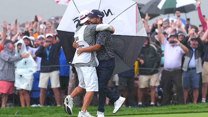 Spaun celebrated the final putt. Spaun celebrated the final putt.
