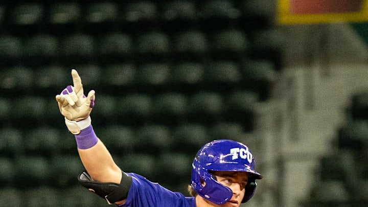 TCU Freshman Nolan Traeger after hitting his second home run of the season TCU Freshman Nolan Traeger after hitting his second home run of the season