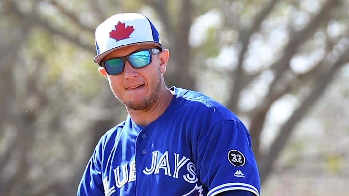 Toronto Blue Jays infielder Troy Tulowitzki (2)  during the workout  at Cecil B. Englebert Complex in 2018.