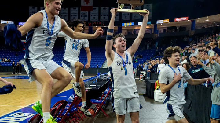 Franklin celebrates with their fans at Tsongas Center after winning championship