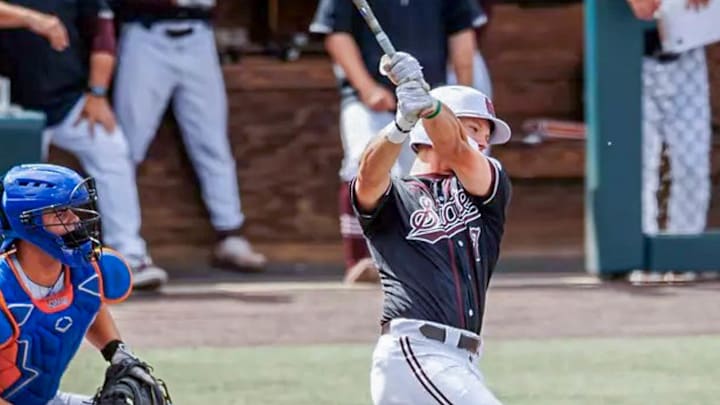 Mississippi State's Bulldogs Reed Stallman takes a swing against the Florida Gators at Dudy Noble Field in Starkville, Miss.