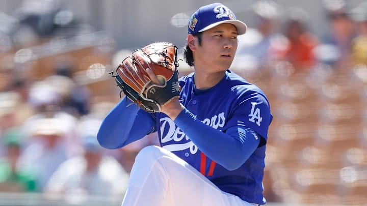 GLENDALE, ARIZONA - MARCH 18: Shohei Ohtani #17 of the Los Angeles Dodgers throws a pitch during a Spring Training game against the San Francisco Giants at Camelback Ranch on March 18, 2026 in Glendale, Arizona. (