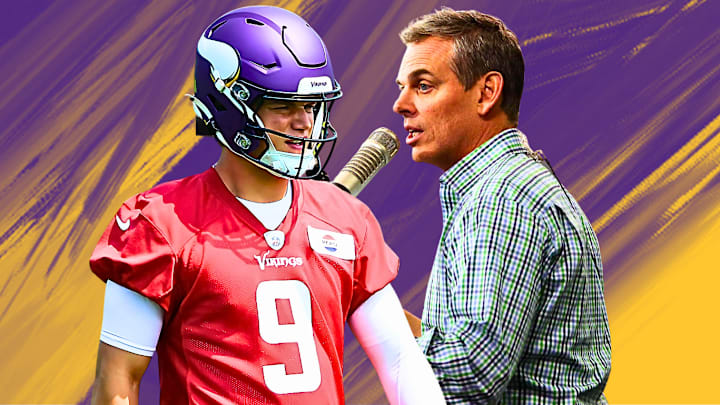 Minnesota Vikings QB J.J. McCarthy (L) and Colin Cowherd (R)