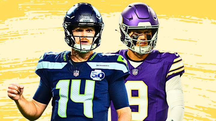Seattle Seahawks QB Sam Darnold (L) and Minnesota Vikings QB J.J. McCarthy (R) Seattle Seahawks QB Sam Darnold (L) and Minnesota Vikings QB J.J. McCarthy (R)