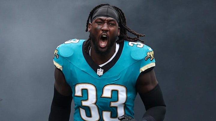 Oct 6, 2024; Jacksonville, Florida, USA; Jacksonville Jaguars linebacker Devin Lloyd (33) takes the field for a game against the Indianapolis Colts at EverBank Stadium. Mandatory Credit: Nathan Ray Seebeck-Imagn Images