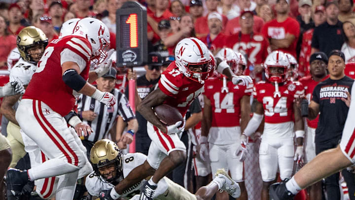 Nebraska wide receiver Jacory Barney Jr. advances a catch for a short gain in the third quarter against Colorado.