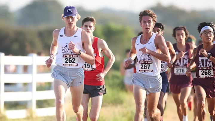 Graydon Morris and Tate Underwood lead a group during the Texas A&M Invitational 8K