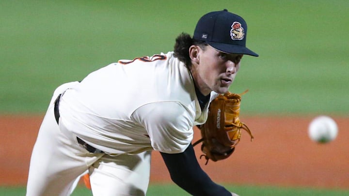 Oregon State's Dax Whitney pitches the ball during an NCAA college baseball game at Goss Stadium on Friday, March 6, 2026, in Corvallis, Ore.
