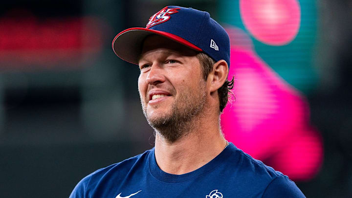 HOUSTON, TEXAS - MARCH 05: Clayton Kershaw #22 of Team USA looks on during 2026 World Baseball Classic Pool B Workouts at Daikin Park on March 05, 2026 in Houston, Texas.