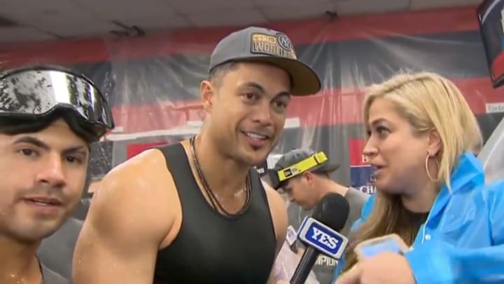 Torres and Stanton celebrate the Yankees American League Championship