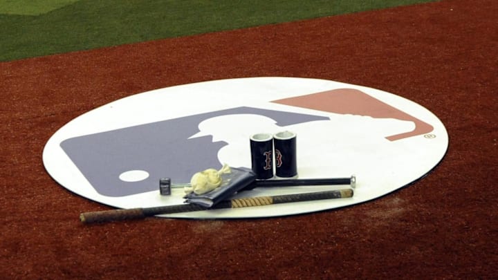 Apr 1, 2016; Montreal, Quebec, CAN; MLB logo on the on-deck circle during the game between the Boston Red Sox and the Toronto Blue Jays at Olympic Stadium. Mandatory Credit: Eric Bolte-Imagn Images Apr 1, 2016; Montreal, Quebec, CAN; MLB logo on the on-deck circle during the game between the Boston Red Sox and the Toronto Blue Jays at Olympic Stadium. Mandatory Credit: Eric Bolte-Imagn Images