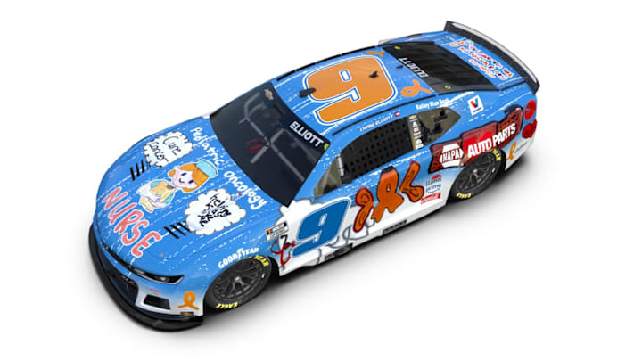 Chase Elliott will pilot this special No. 9 Chevrolet, which was designed by 11-year-old Rhealynn Mills as part of the Chase Elliott Foundation's "DESI9N TO DRIVE" program, at EchoPark Speedway. Chase Elliott will pilot this special No. 9 Chevrolet, which was designed by 11-year-old Rhealynn Mills as part of the Chase Elliott Foundation's "DESI9N TO DRIVE" program, at EchoPark Speedway.