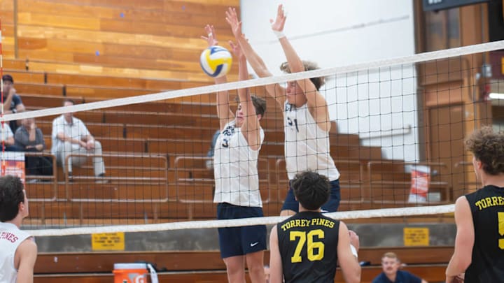 Newport Harbor with a double block on Torrey Pines in a CIF State Southern Region Division 1 quarterfinal win on Tuesday. The Sailors now travels to top seed Mira Costa for a semifinal match on Thursday