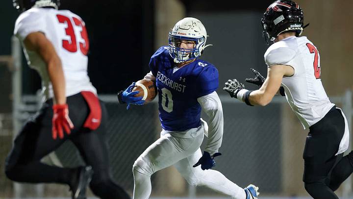 Rockhurst's Cash Lewandowski accounted for all 3 touchdowns in a 21-16 win over Blue Springs South in Week 8. Rockhurst's Cash Lewandowski accounted for all 3 touchdowns in a 21-16 win over Blue Springs South in Week 8.