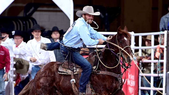 Chance Oftedahl of Pemberton, Minnesota, was the only contestant in Bracket 2of the Fort Worth Stock Show & Rodeo’s ProRodeo Tournament to win both rounds. He won the second round with this run of 8.1 seconds. Chance Oftedahl of Pemberton, Minnesota, was the only contestant in Bracket 2of the Fort Worth Stock Show & Rodeo’s ProRodeo Tournament to win both rounds. He won the second round with this run of 8.1 seconds.