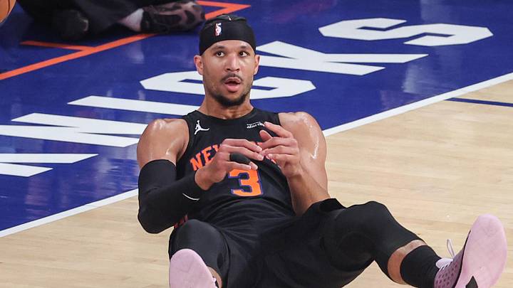 Apr 3, 2026; New York, New York, USA;  New York Knicks guard Josh Hart (3) reacts after getting fouled in the first quarter against the Chicago Bulls at Madison Square Garden. Mandatory Credit: Wendell Cruz-Imagn Images
