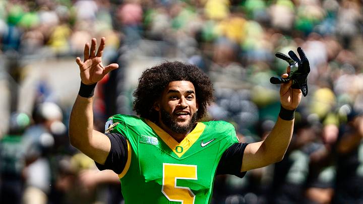 Oregon Ducks dante moore dan lanning eugene nfl draft big ten college football playoff evan stewart dylan raiola practice nil