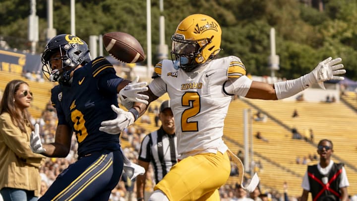Former Idaho cornerback Marcus Harris (2) breaks up a pass intended for Cal's Taj Davis last season. Former Idaho cornerback Marcus Harris (2) breaks up a pass intended for Cal's Taj Davis last season.