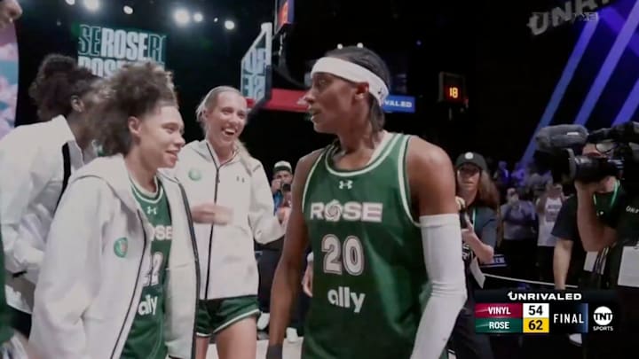 Rose BC celebrates after defeating Vinyl in the first Unrivaled championship.