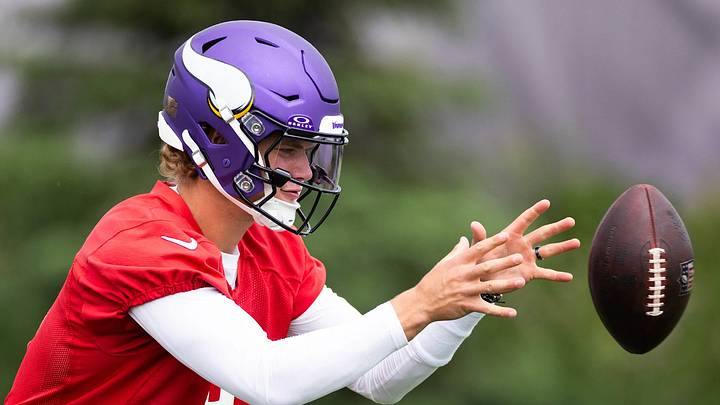 J.J. McCarthy during the Vikings' June 4, 2026, OTA practice. J.J. McCarthy during the Vikings' June 4, 2026, OTA practice.