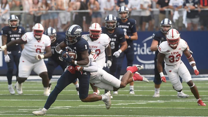 Nevada's Dalevon Campbell makes a catch while taking on Incarnate Word at Mackay Stadium in Reno on Sept. 10, 2022.
Ren Nevada Uiw 04 Nevada's Dalevon Campbell makes a catch while taking on Incarnate Word at Mackay Stadium in Reno on Sept. 10, 2022.
Ren Nevada Uiw 04