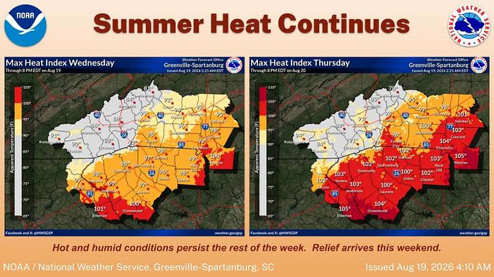 Summer heat continues this week, hot and humid conditions persist the rest of the week. Relief arrives this weekend. Summer heat continues this week, hot and humid conditions persist the rest of the week. Relief arrives this weekend.