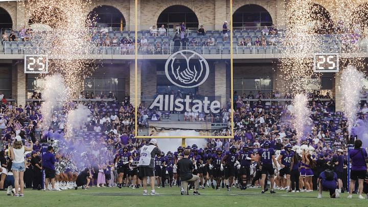 TCU running back Kari Ashley fights through the Grambling State defense at Amon G. Carter Stadium on Sept. 12, 2026. TCU running back Kari Ashley fights through the Grambling State defense at Amon G. Carter Stadium on Sept. 12, 2026.