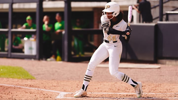 Purdue junior Moriah Polar (44) leads the NCAA in batting average (.556) and hits (99) at the end of the 2026 regular season. 